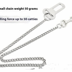 Heavy duty dog seat belt in reinforced steel chain with clip