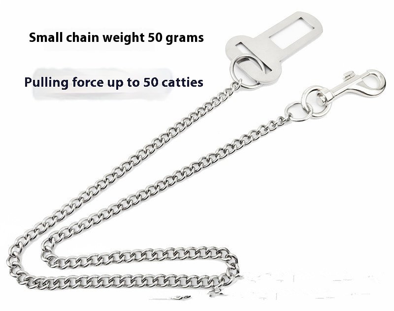 Heavy duty dog seat belt in reinforced steel chain with clip